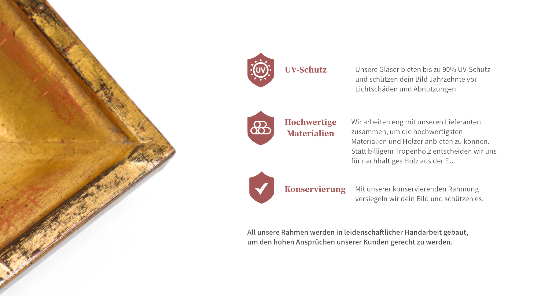 UI/UX Design mit goldenem Bilderrahmen für das Bilderrahmen-Unternehmen "Bergmann Bilderrahmen"