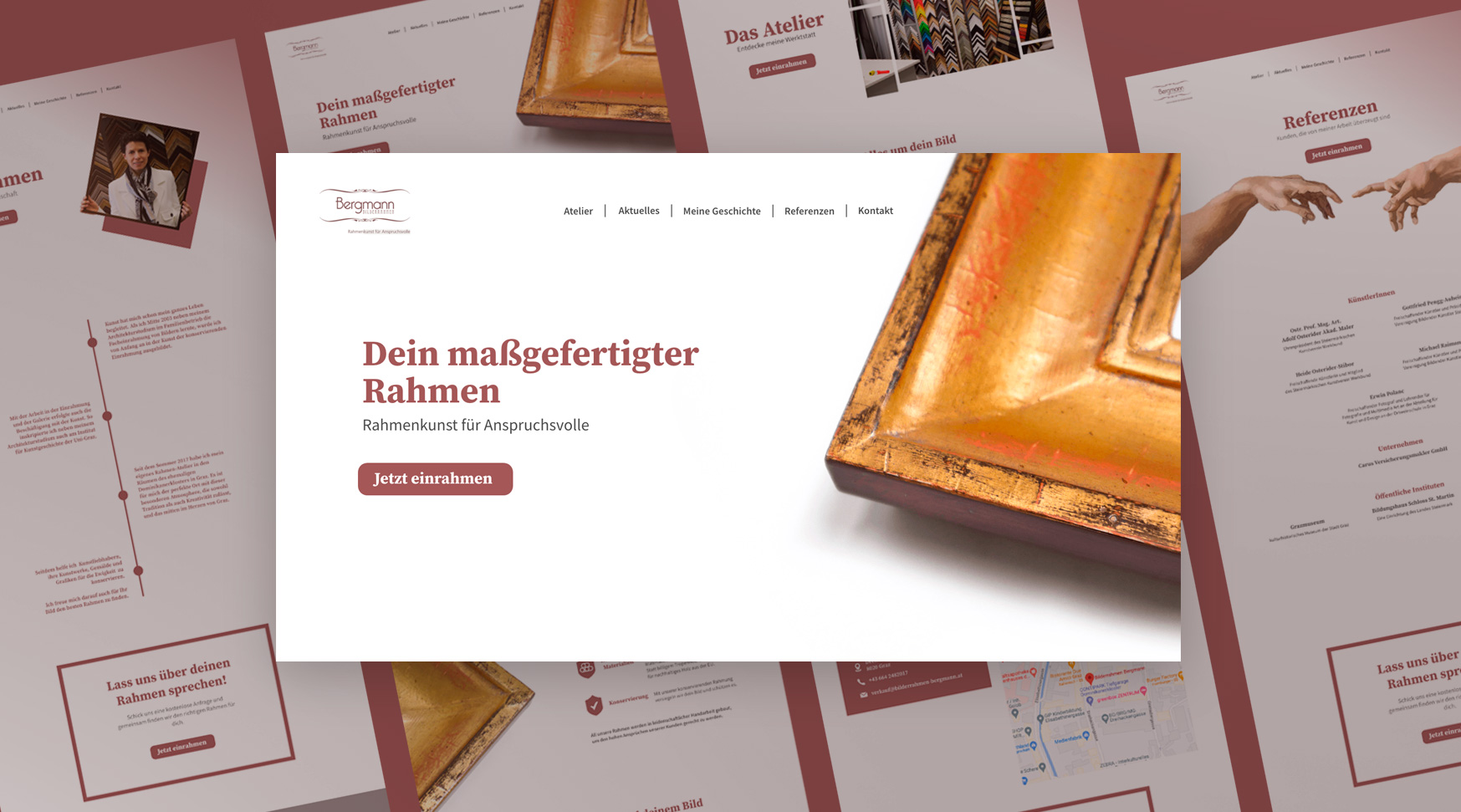 Die Homepage einer Website für das Bilderrahmen Unternehmen "Bergmann Bilderrahmen"