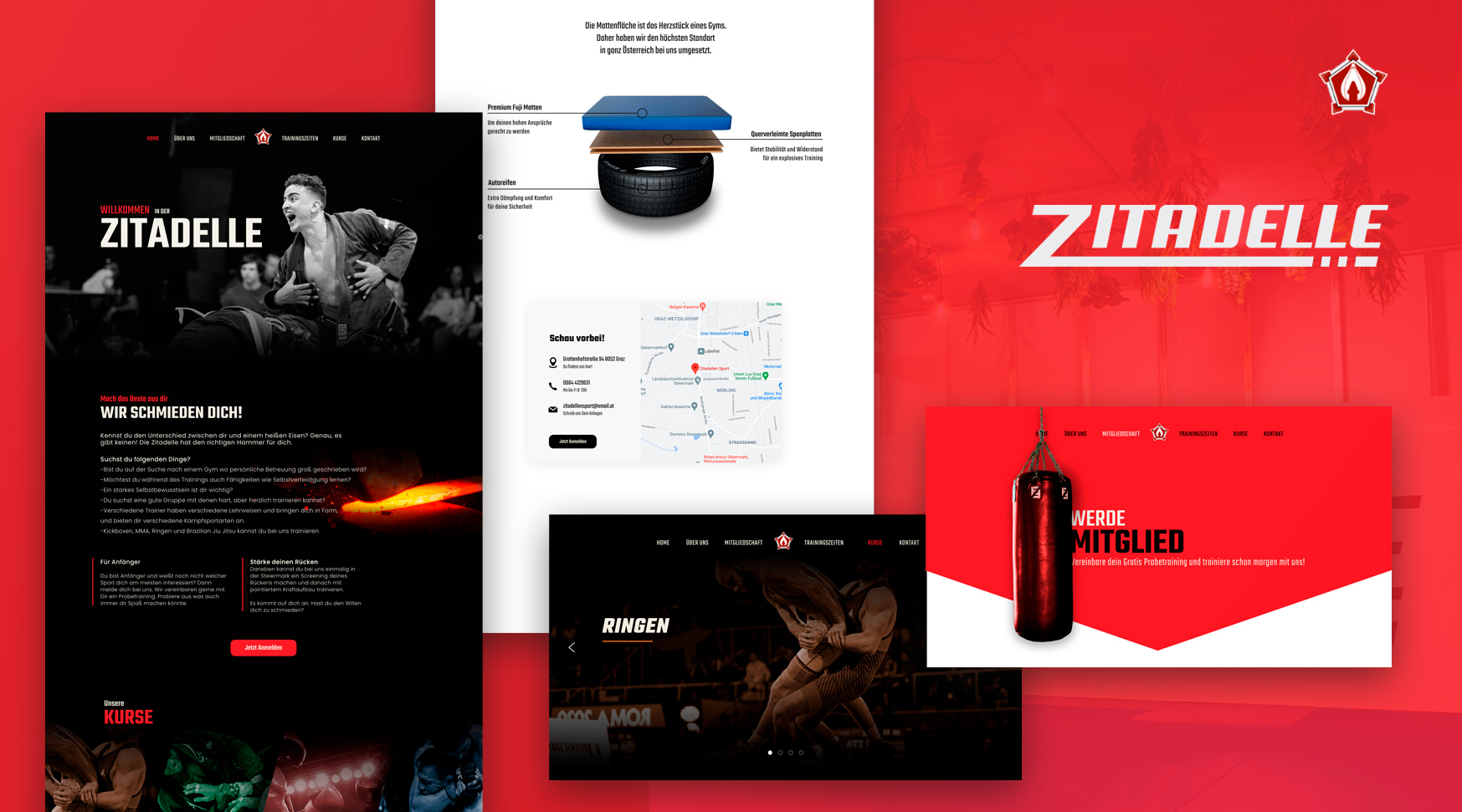 Ein rot-schwarzes Website-Design für den Kampfsportclub Zitadellensport Graz