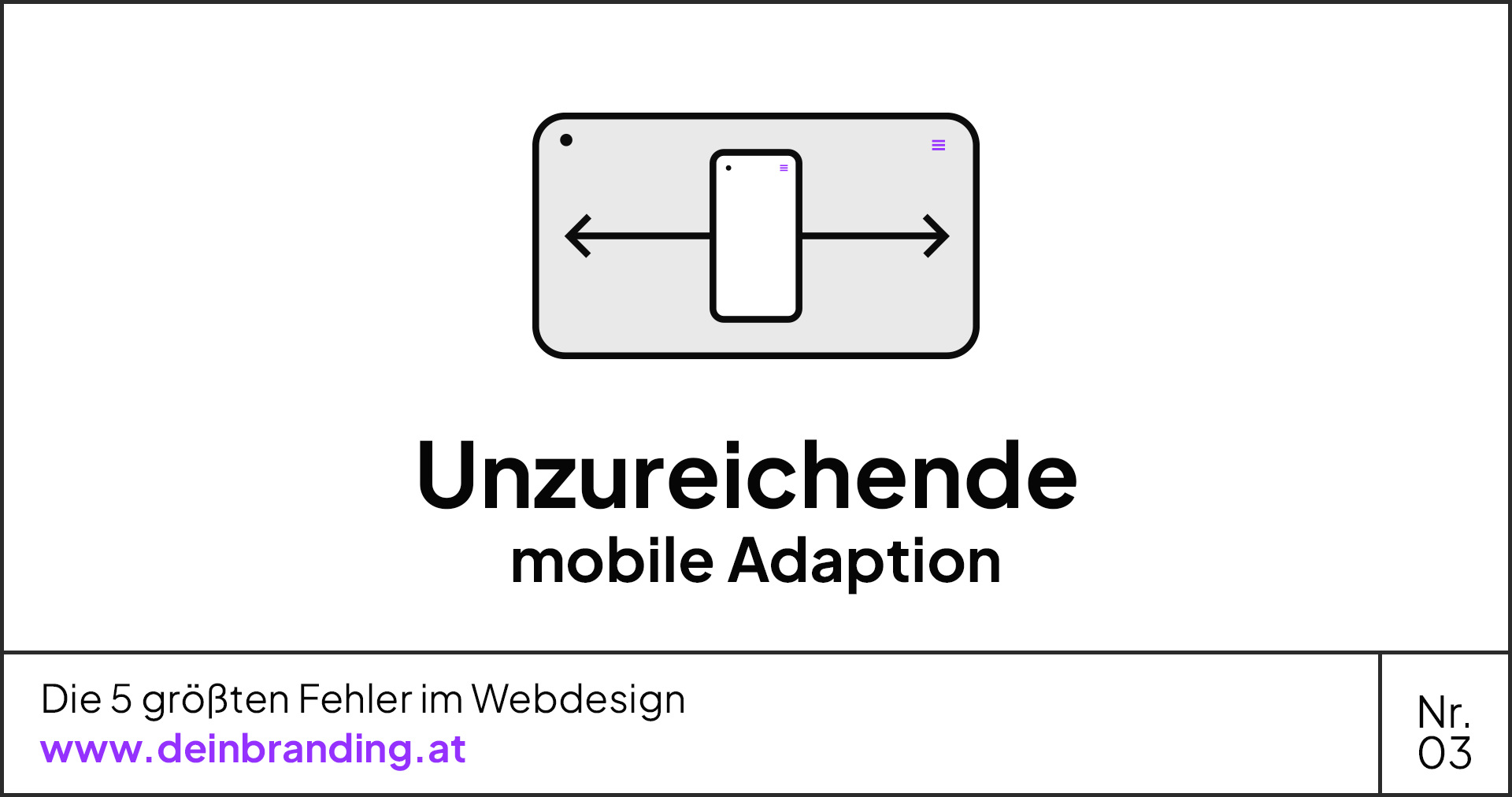 Ein Bild eines mobilen Geräts mit den Worten unzureichende mobile Adaption und Die 5 größten Fehler im Webdesign.